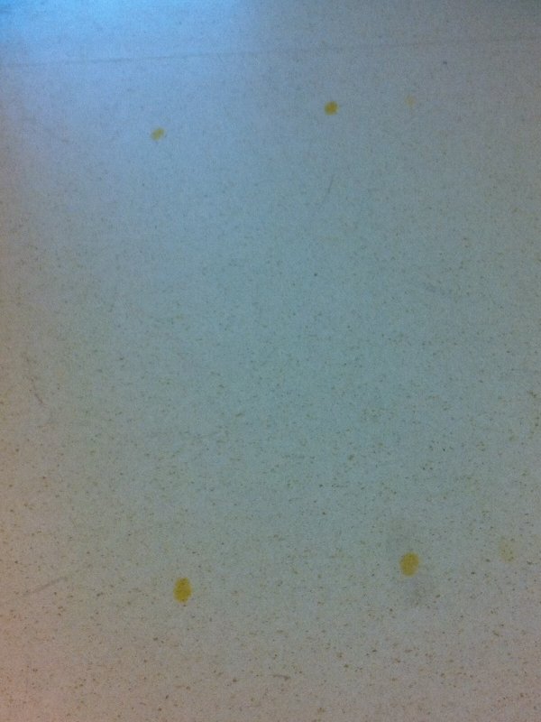 Staining caused by the rubber wheels of a utility cart